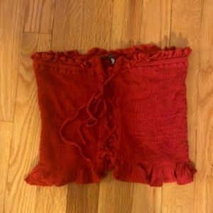 Red American eagle tube top with tie in front